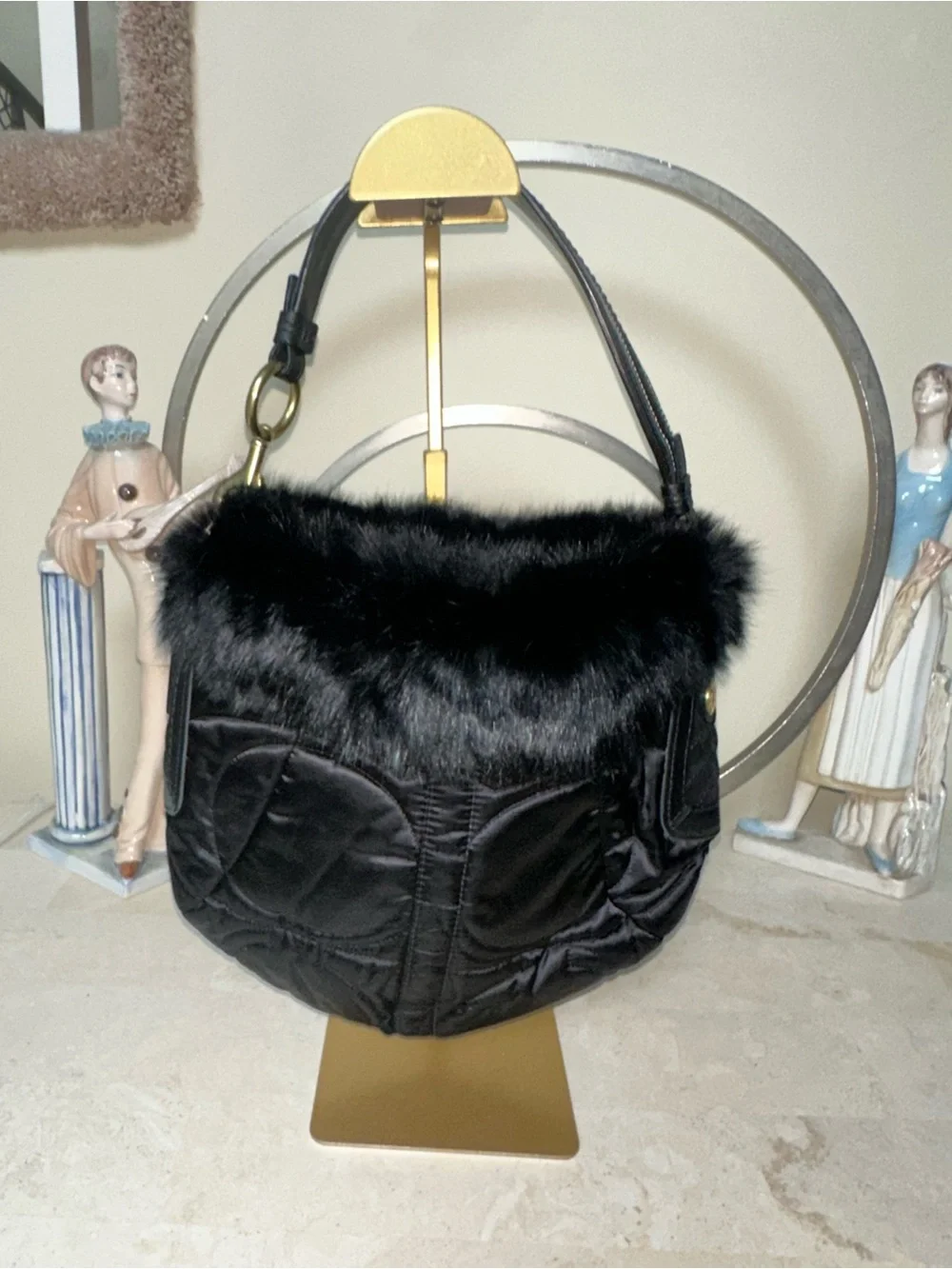Coach Rabbit Fur Trim Hobo Bag - Women - Picture 1 of 10